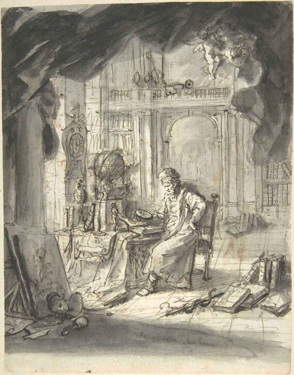 An Oriental Astronomer in His Study, pen and brown-black and gray ink, gray wash by Martin Johann Schmidt