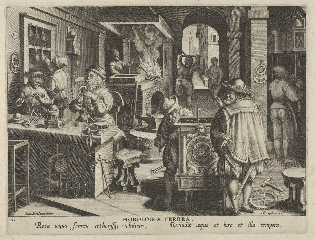 New Inventions of Modern Times [Nova Reperta], The Invention of the Clockwork, plate 5, engraving by Jan Collaert I