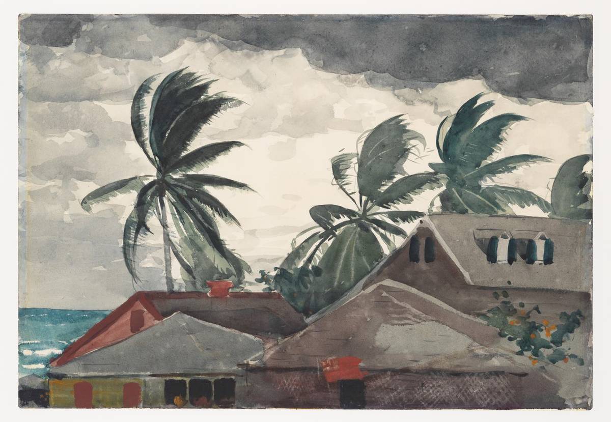 Hurricane, Bahamas, watercolor and graphite on off-white wove paper by Winslow Homer