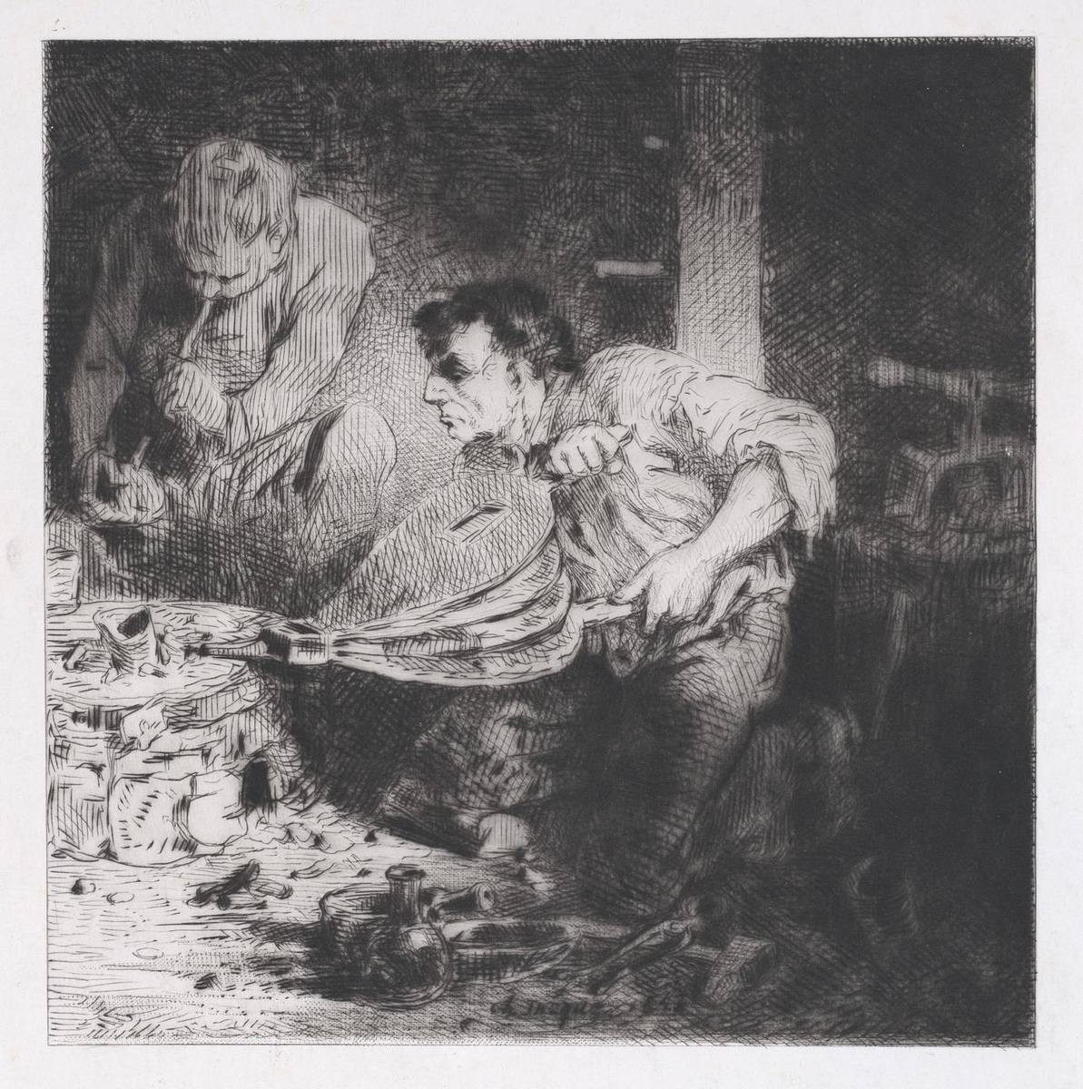 The Counterfeiters, drypoint by Charles Jacque