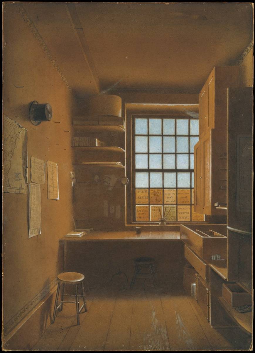 Interior of a Lottery, gouache, watercolor, and graphite on toned wove paper by James Kidder
