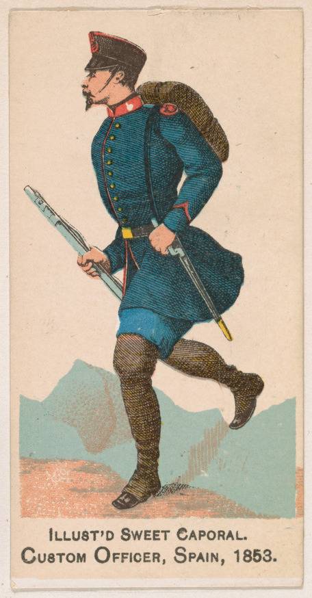 Custom Officer, Spain, 1853, from the Military Series (N224) issued by Kinney Tobacco Company to promote Sweet Caporal Cigarettes, commercial color lithograph by Kinney Brothers Tobacco Company