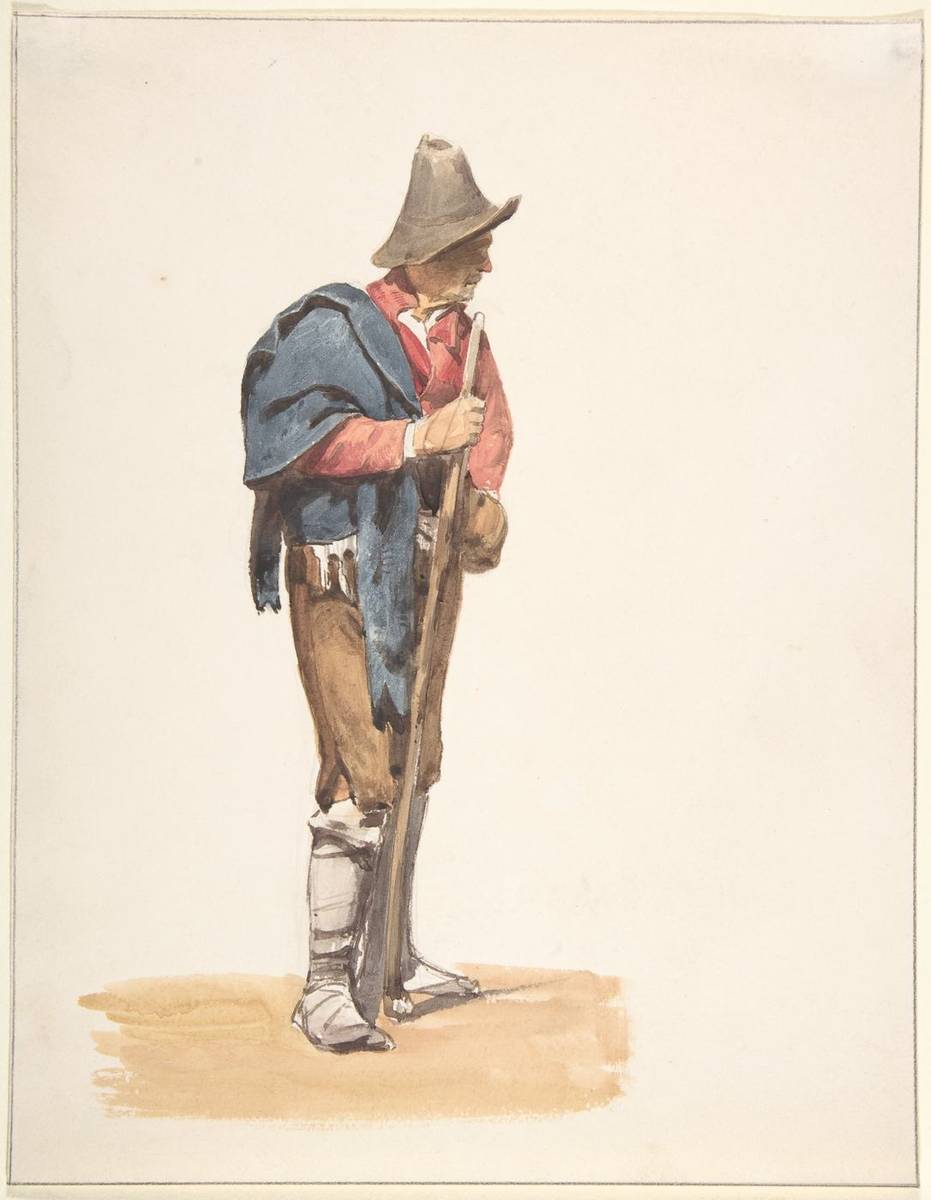 Italian Farmer, watercolor over graphite by Pierre Louis Dubourcq