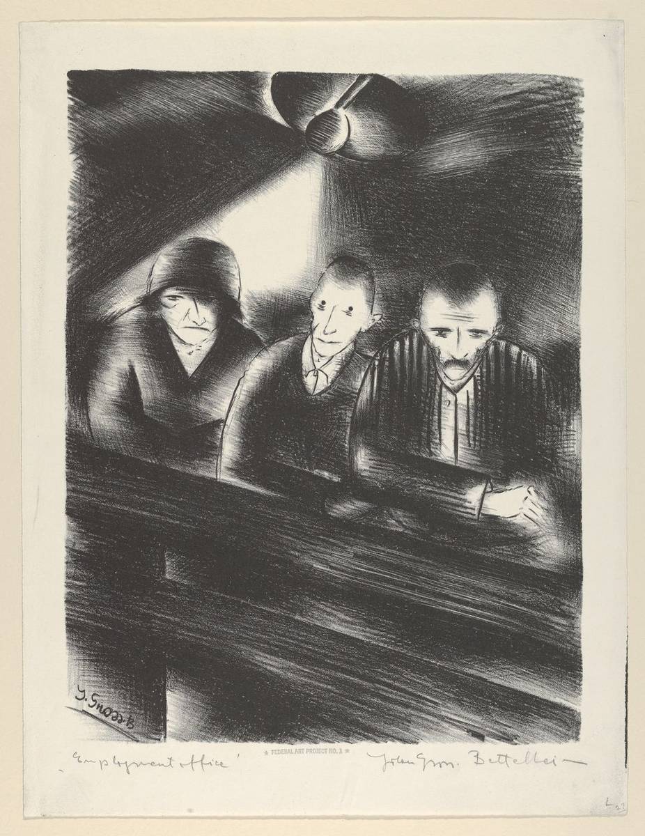 Employment Office, lithograph by Jolan Gross Bettelheim