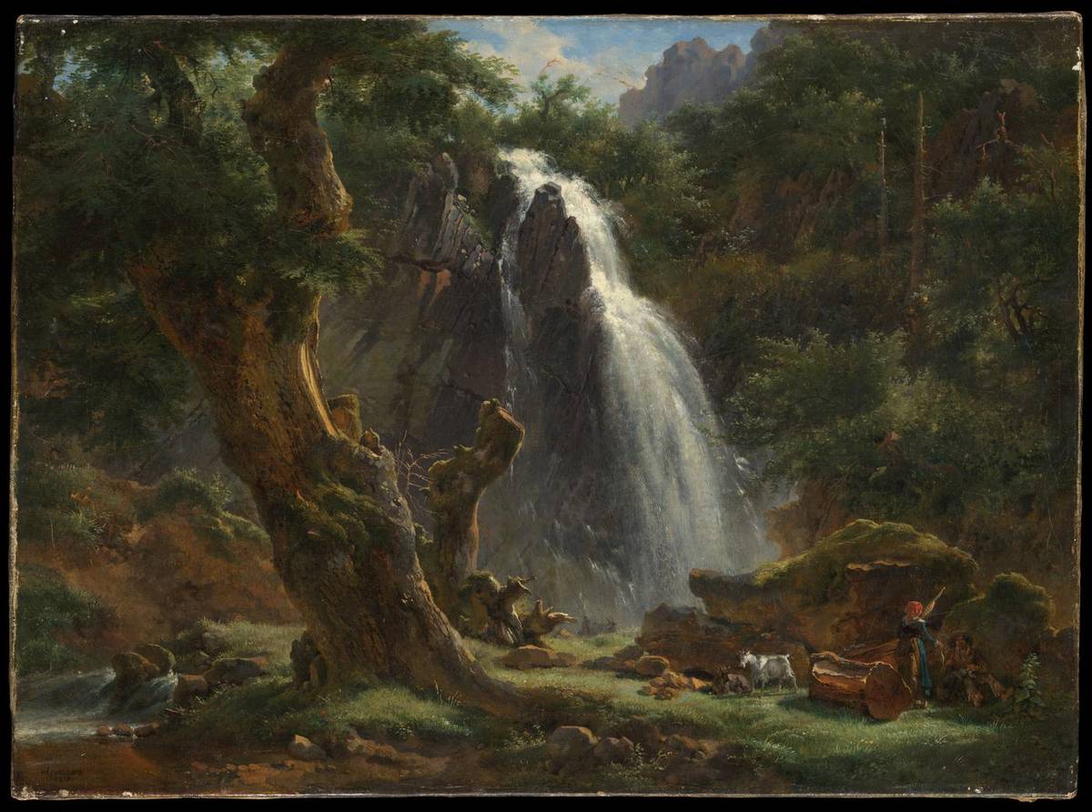 Waterfall at Mont-Dore, oil on canvas by Achille-Etna Michallon