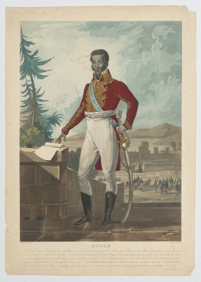 Boyer, color aquatint [background] with additional hand-coloring [figure] by Louis François Charon
