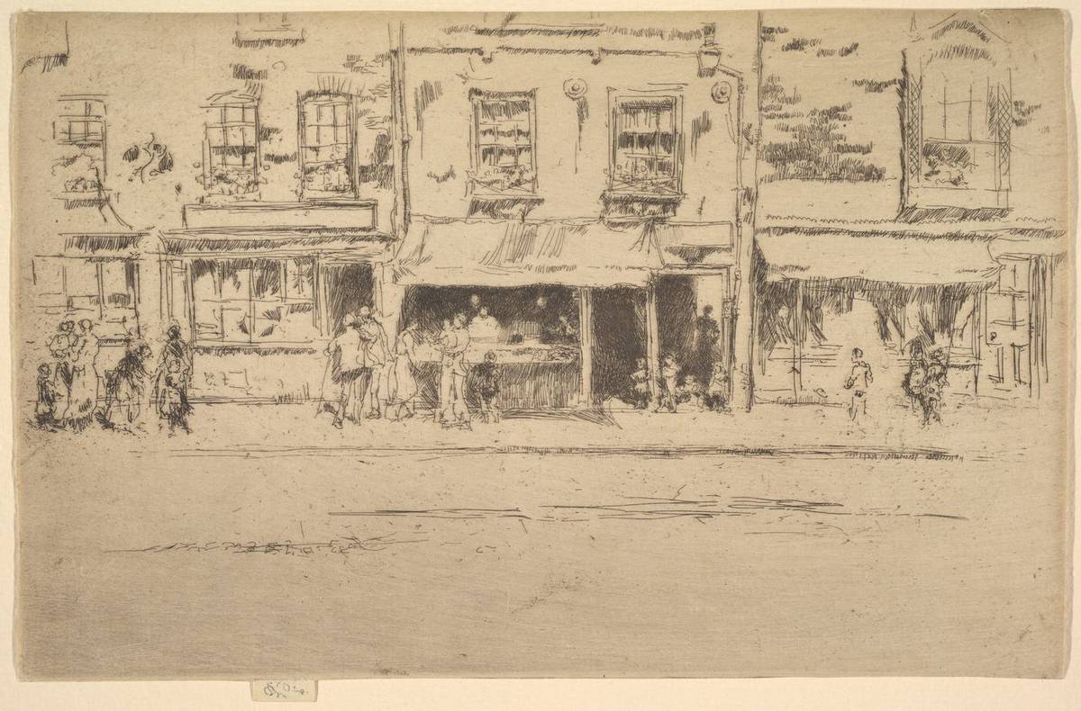The Fish Shop, Busy Chelsea (Fish Shop, Chelsea), etching by James McNeill Whistler