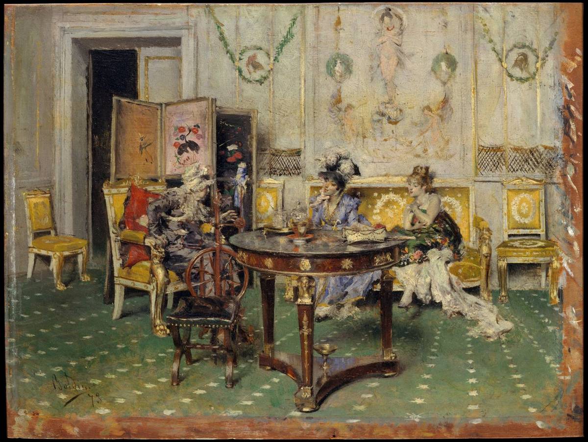 Gossip, oil on wood by Giovanni Boldini