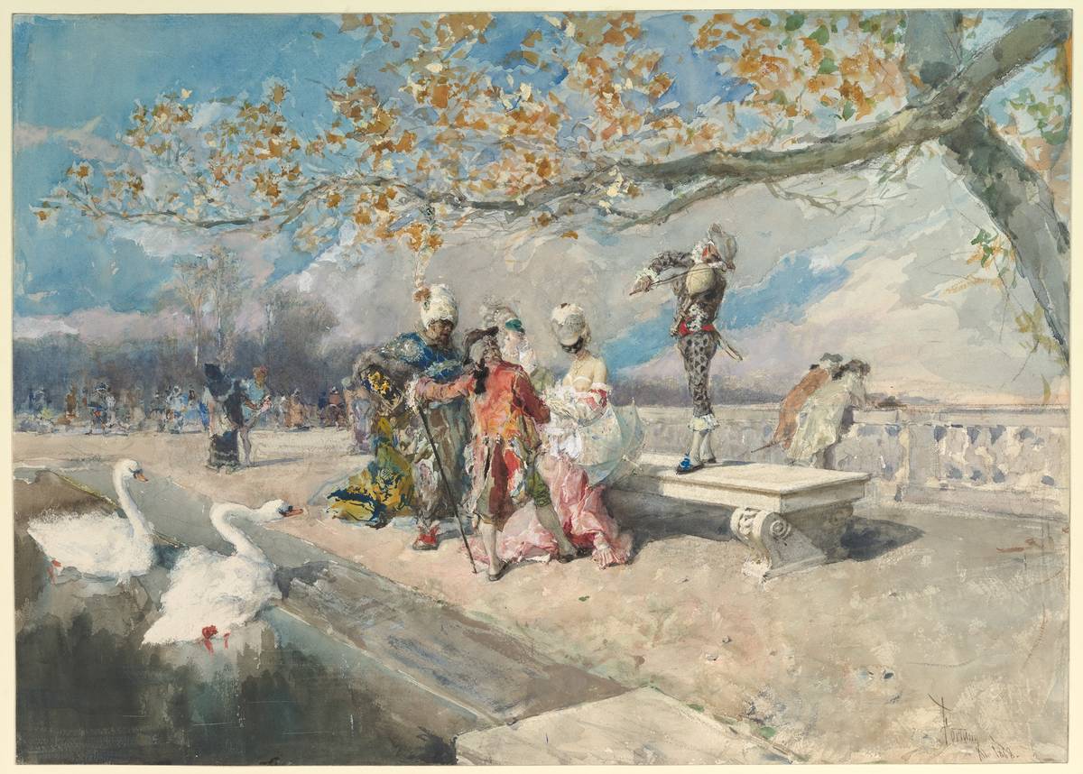 Masquerade, watercolor and gouache over graphite by Mariano Fortuny Marsal