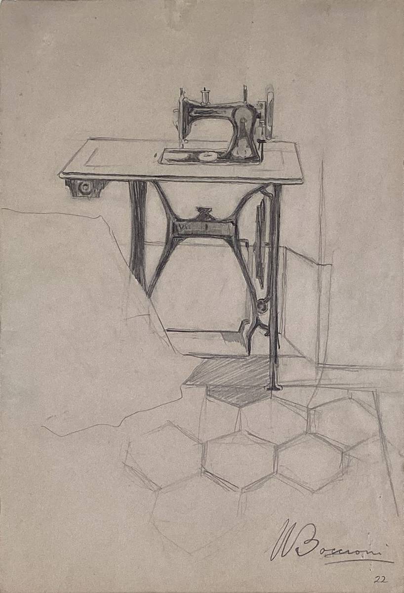 Study for "The Story of a Seamstress": Sewing Machine, graphite on paper by Umberto Boccioni