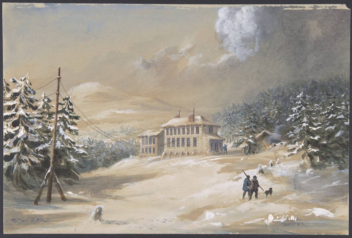 Trinity Bay, Newfoundland: Exterior View of the Telegraph House in 1857–58, watercolor over graphite with touches of gouache (bodycolor) by Robert Charles Dudley