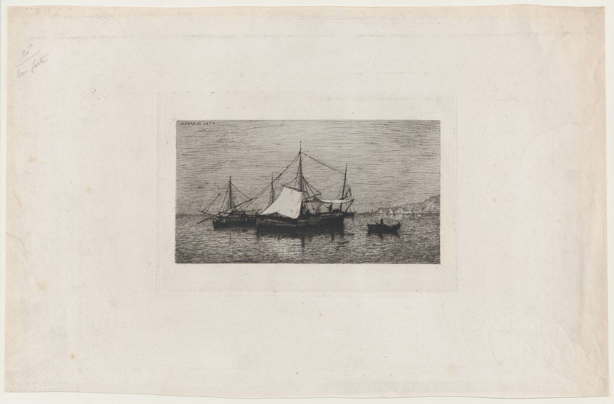 Costal Navigation Boats (Coast of Italy), etching by Adolphe Appian