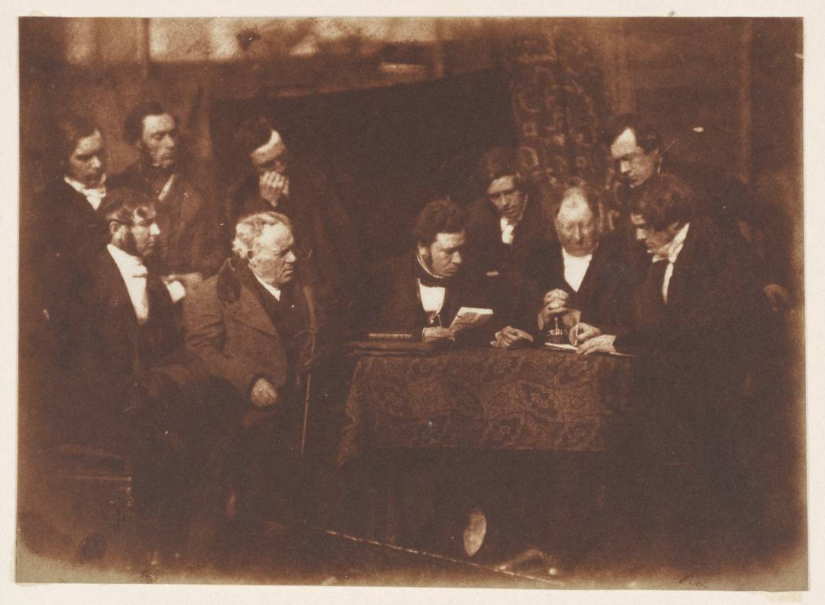 Study for the Disruption Picture: Signing of the Deed of Demission, salted paper print from paper negative by Hill and Adamson
