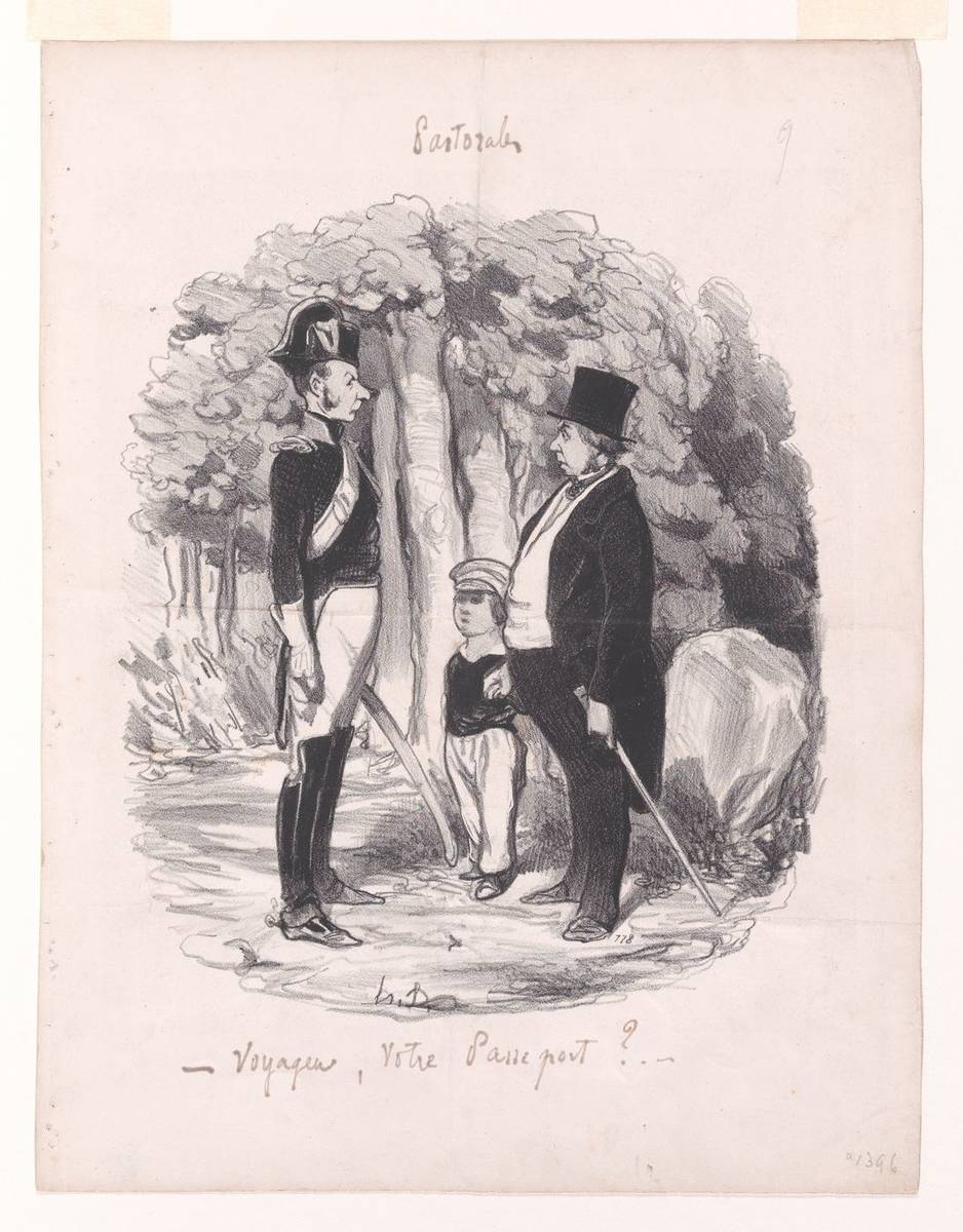 Traveler, Your Passport?, from Pastorales (Romance of Country Life), lithograph on wove paper by Honoré Daumier