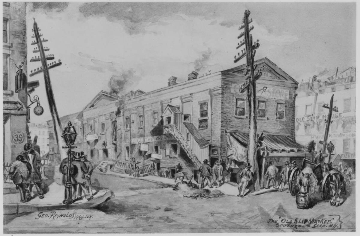 The Old Slip Market, watercolor and graphite on paper by George Reynolds