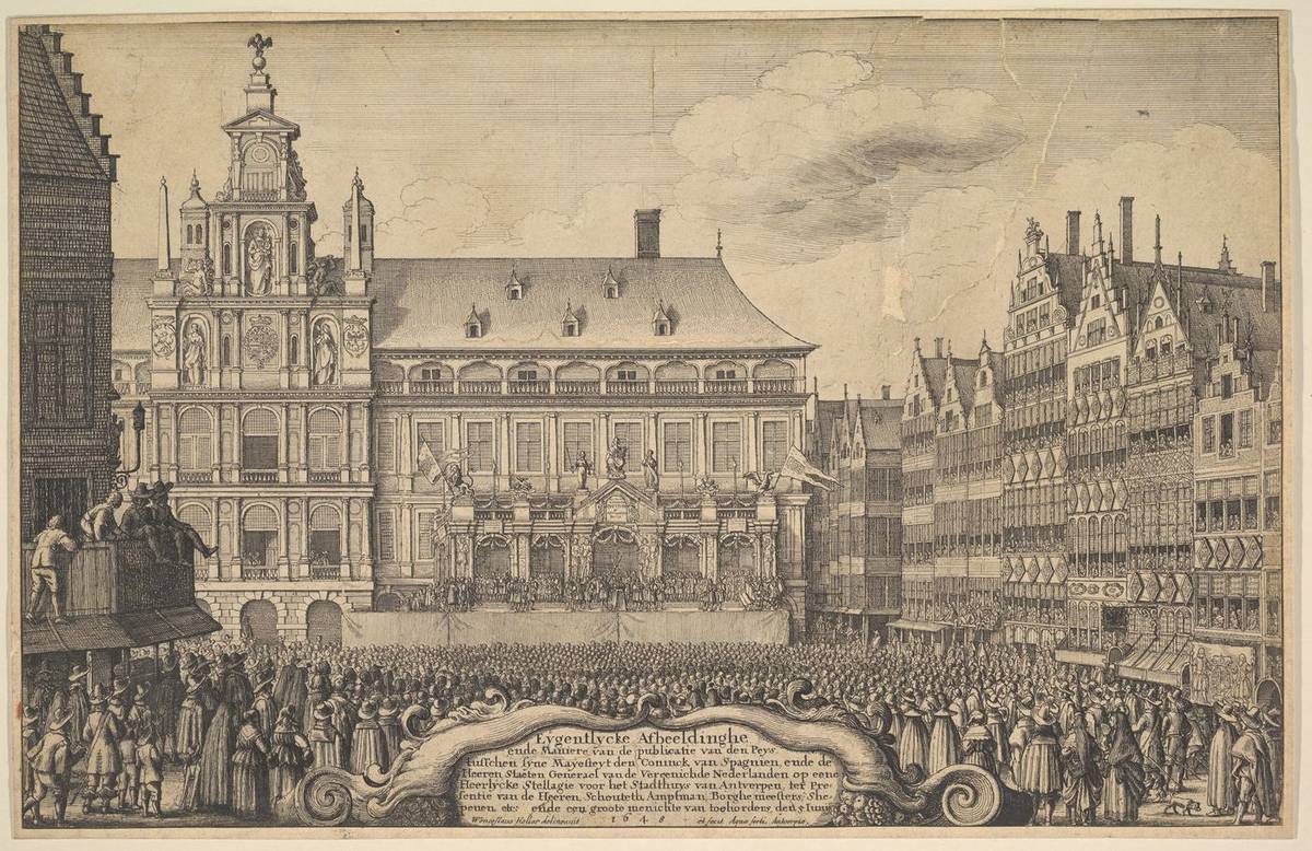 Proclamation of the Treaty of Munster, etching, first state of four (new hollstein) by Wenceslaus Hollar