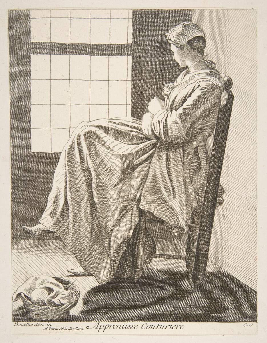 Sewing Apprentice, etching with some engraving by Anne Claude Philippe de Tubières, comte de Caylus