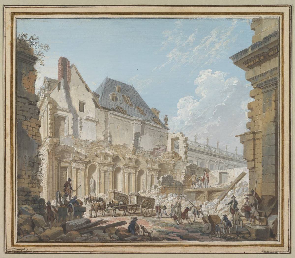 Demolition of the Old Vestibule of the Palais-Royal, Paris, gouache over traces of graphite by Pierre Antoine Demachy