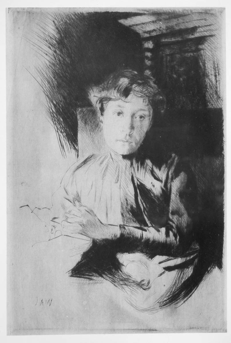 By Candlelight, drypoint by Julian Alden Weir