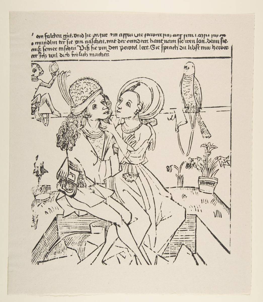 Lovers, woodcut by Anonymous, German, 15th century