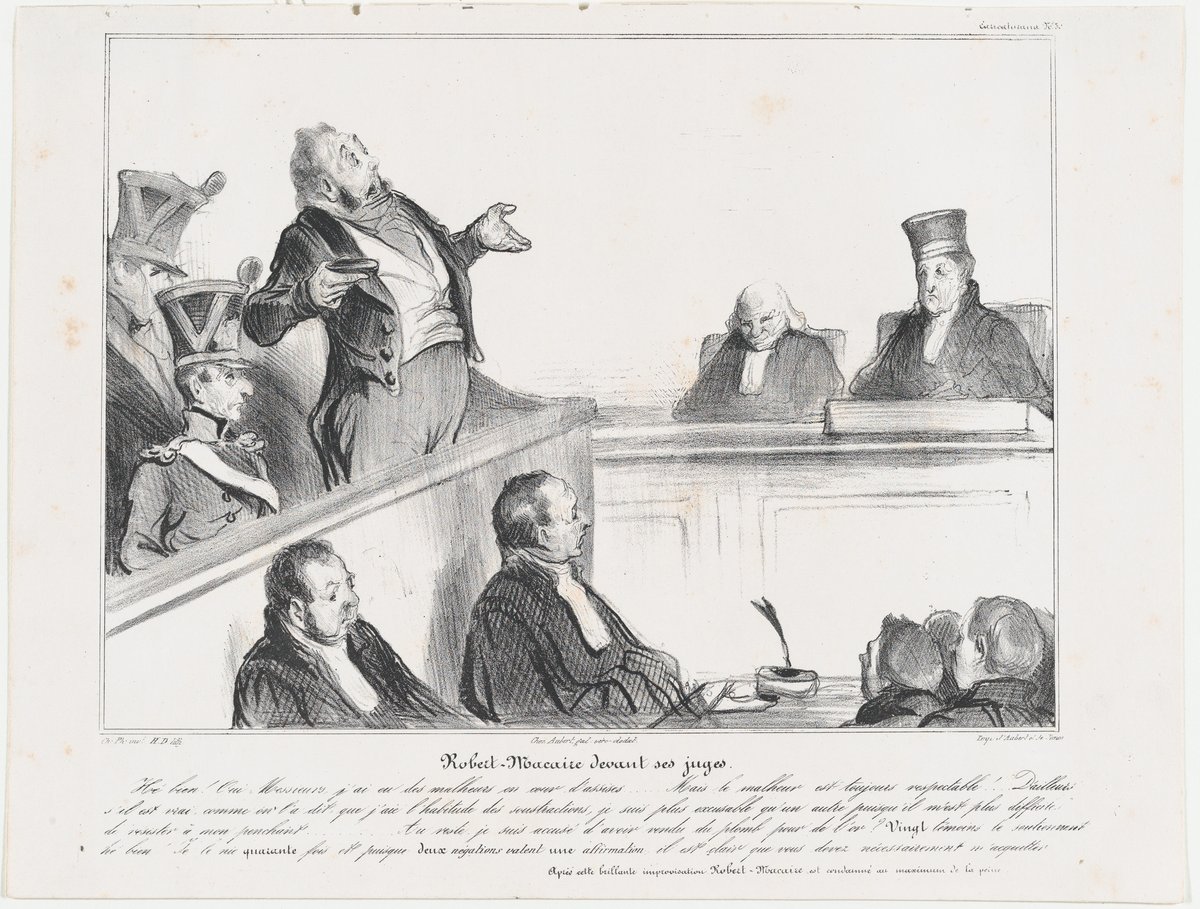 Robert Macaire before his judges, lithograph by Honore Daumier