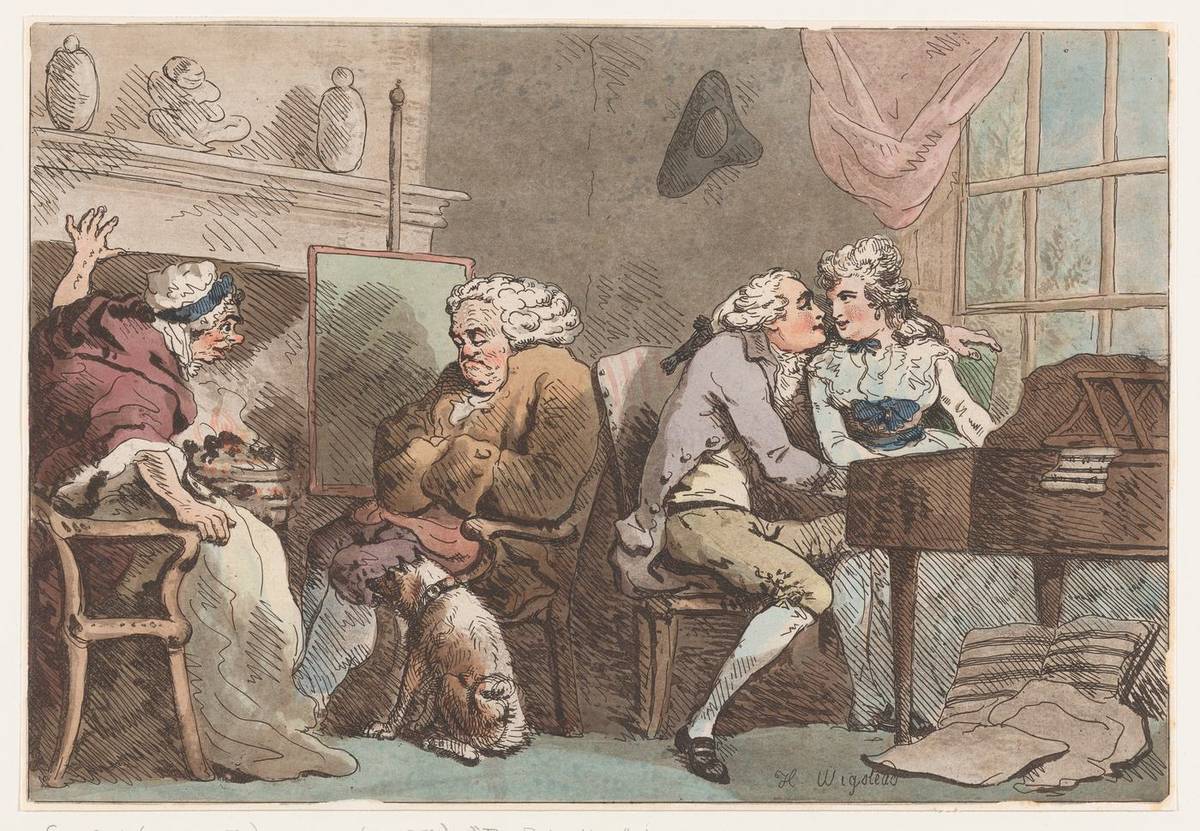 The Detection, hand-colored etching by Thomas Rowlandson