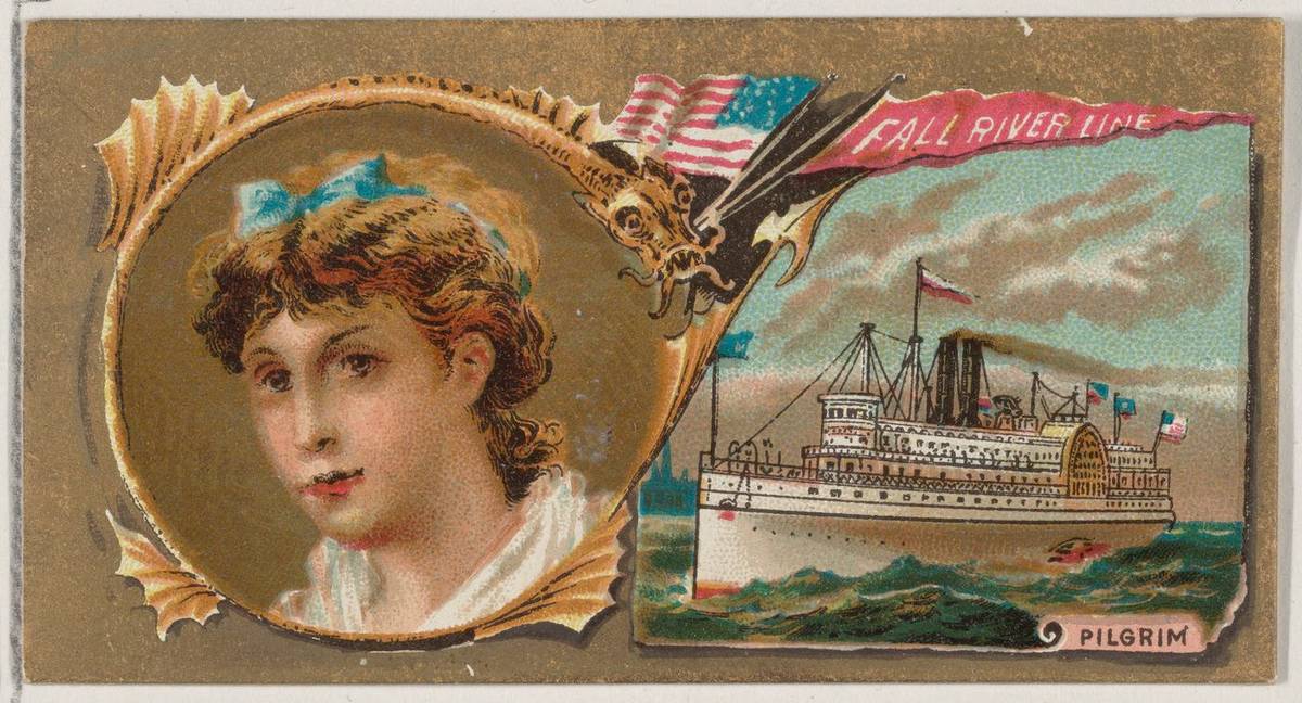 Steamship Pilgrim, Fall River Line, from the Ocean and River Steamers series (N83) for Duke brand cigarettes, commercial color lithograph by W. Duke, Sons & Co.