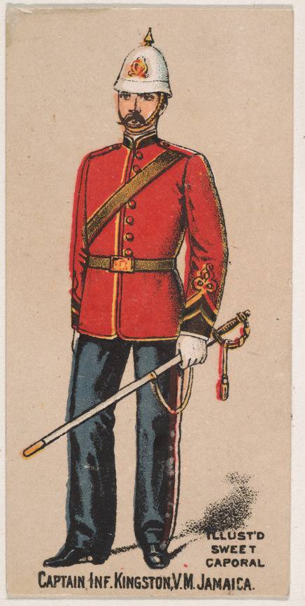 Captain, Infantry, Kingston, V.M., Jamaica, from the Military Series (N224) issued by Kinney Tobacco Company to promote Sweet Caporal Cigarettes, commercial color lithograph by Kinney Brothers Tobacco Company
