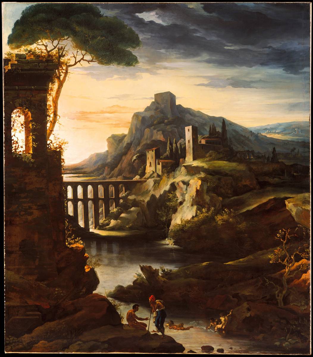 Evening: Landscape with an Aqueduct, oil on canvas by Théodore Géricault