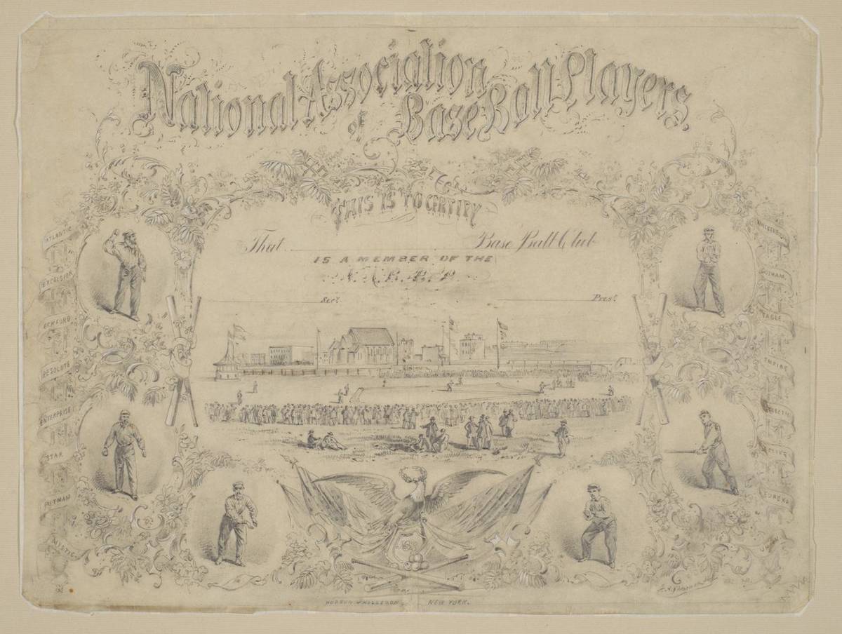Design for National Association of Base Ball Players Certificate of Membership, graphite by James A. Shearman
