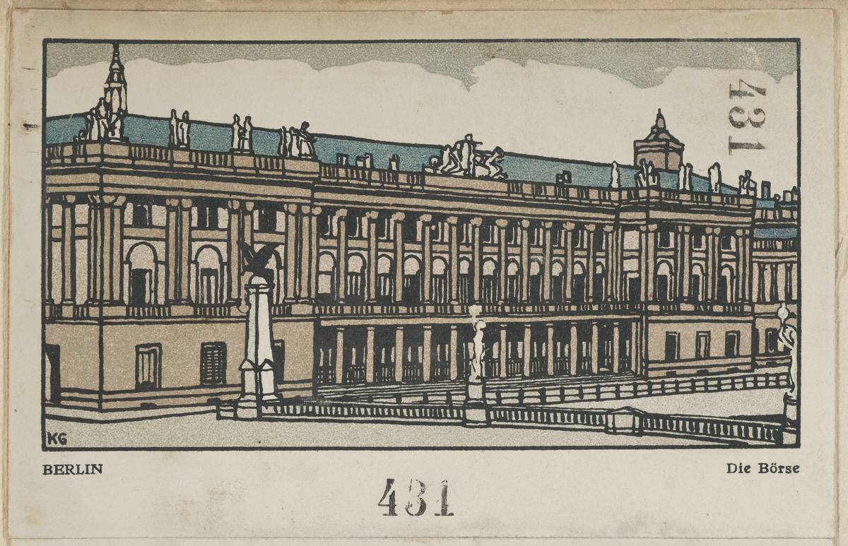Berlin: Stock Exchange (Die Börse), color lithograph by Gustav Kalhammer
