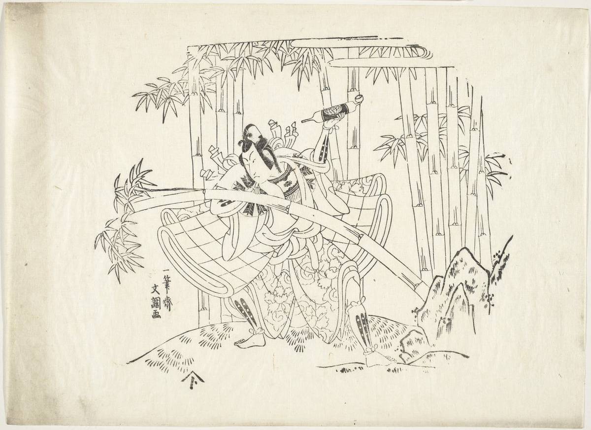 Actor, monochrome woodblock print by Ippitsusai Bunchō