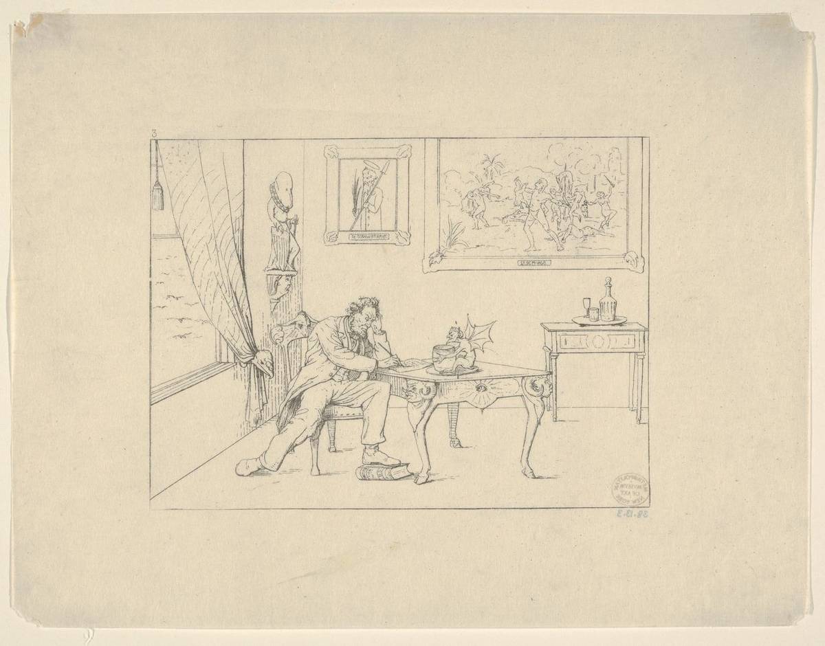 Writing the Emancipation Proclamation (from Confederate War Etchings), etching by Adalbert John Volck