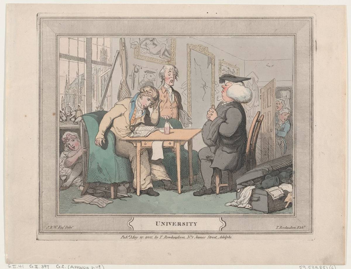 University, hand-colored etching by Thomas Rowlandson