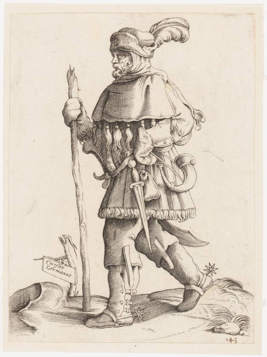 Costume Plate: German Messenger, engraving by Enea Vico