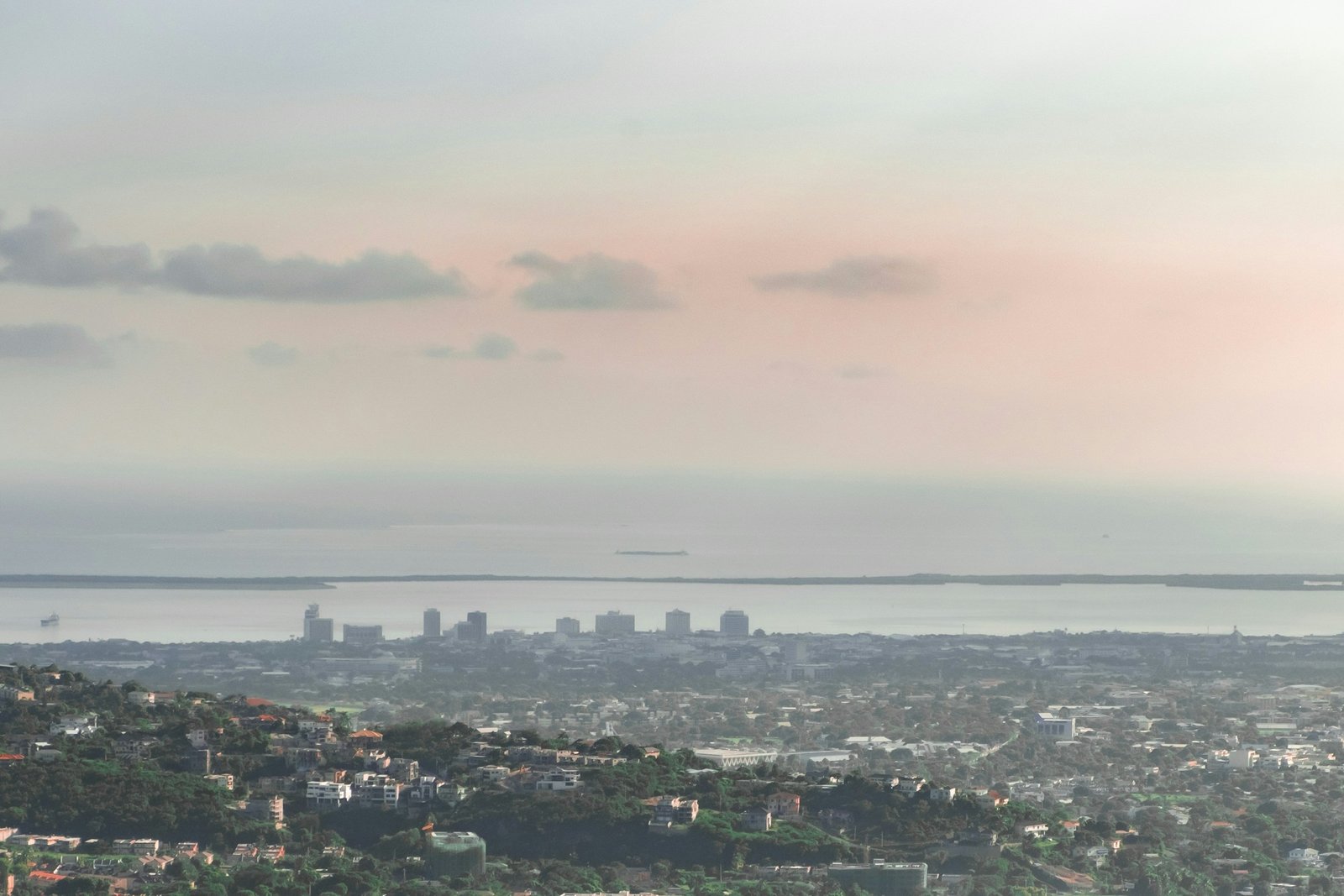 Kingston's downtown skyline and harbour viewed from the hills of Saint Andrew, Jamaica